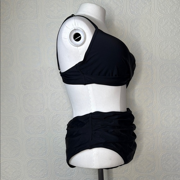 High Waisted Bikini-Set Push Up V Neck Ruched Bottom, Black, Size XL - Picture 9 of 11